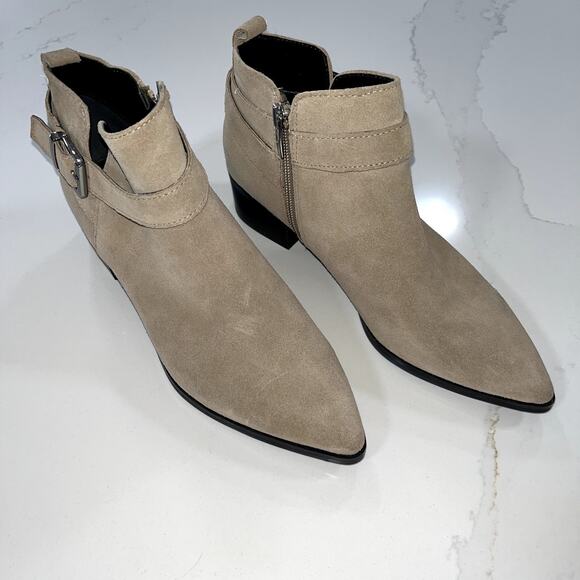 Marc Fisher Ireene Tan Suede Leather Strappy Buckle Bootie Pointed Toe Womens 7 - Picture 4 of 11